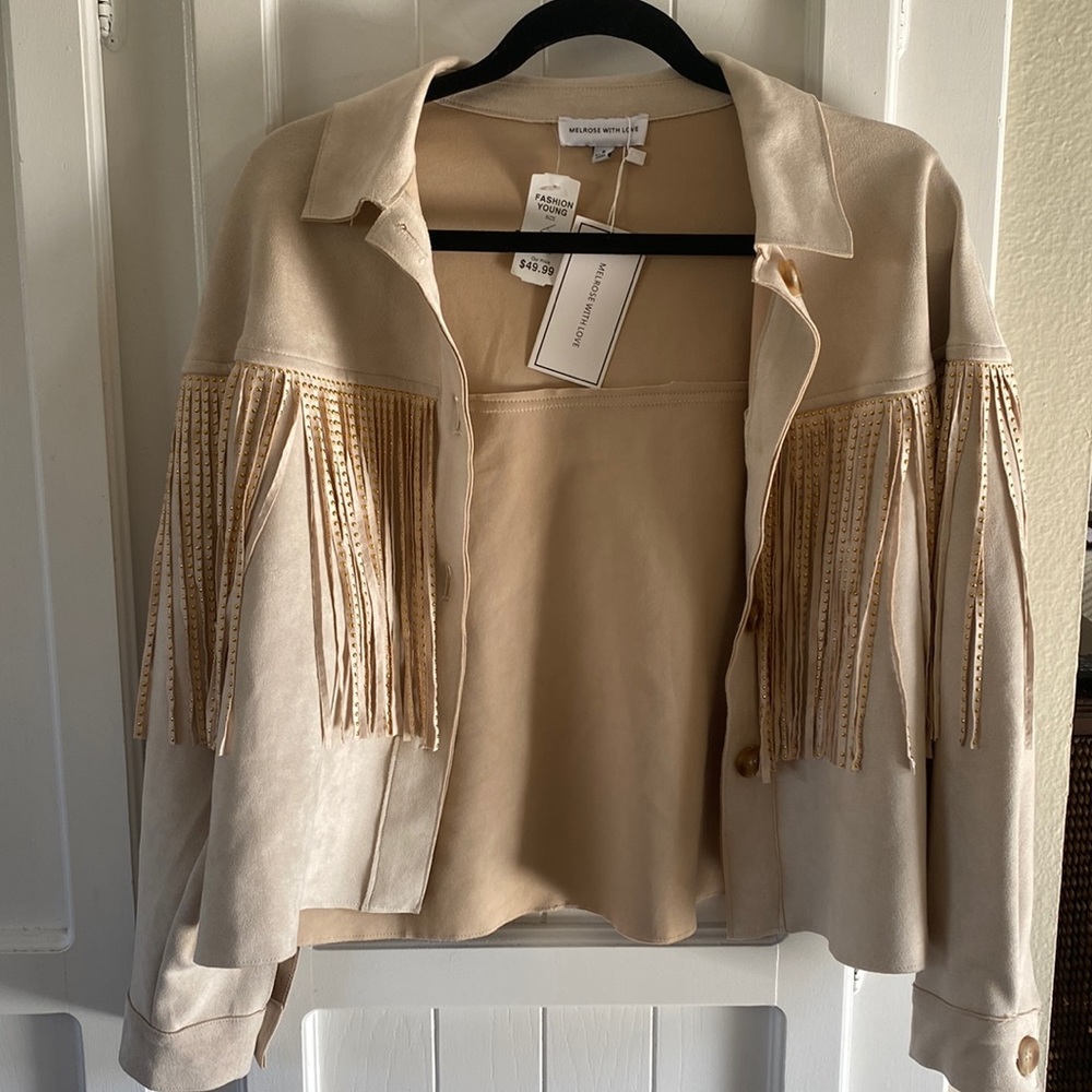 Suade gold studded fringe jacket